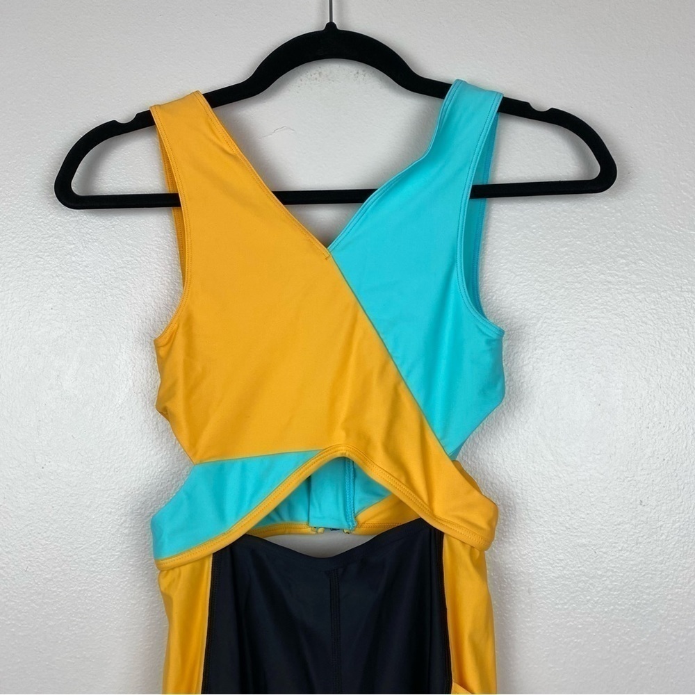 Outdoor Voices SplashKnit 6" Colorblock Bodysuit Black Teal Yellow Size XS NWT - Picture 7 of 11